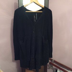 tana + bee Front Button Sweater with Lace Inset on Back